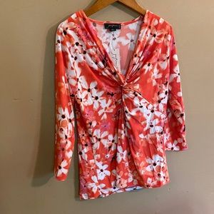 NWT CORAL/orange print 3/4 sleeve top. Petite large. Josephine.